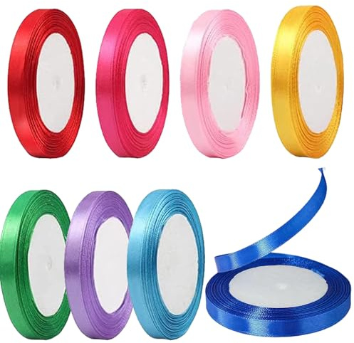 8 Rolls Satin Ribbon Set – 1cm x 22m Double-Sided Ribbons for Crafts, Gift Wrapping, Sewing & Decorations, 8 Vibrant Colors