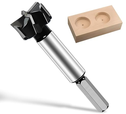 25mm Forstner Drill Bit, Triple Flute Carbide Tipped, Professional Forstner Hole Saw Wood Drill Bit, Cutter for Hard and Soft Wood Veneered Plywood Plastic and Woodworking Hinge Cutting