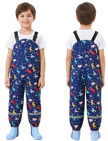Baogaier Garçons Filles Salopette Imperméable avec Poche Imprimé, 2-7 Ans | Léger, Non doublée, Pantalon Imperméable Pluie, Tout-Petits Imprimé, Anti-Boue Pantalons, Réfléchissant, pour École Parc Jeux