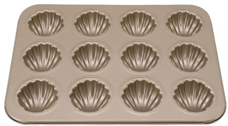 Agatige Molde para Madeleine de acero al carbono, molde para hornear con concha de 12 cavidades, bandeja antiadherente para galletas Madeleine, utensilios para hornear para pastel de