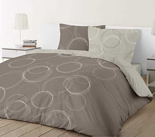 VISION LENNY marrone - 100% cotone - Set Copripiumoni matrimoniale reversibile 260 x 240cm con 2 federe 65 x 65cm per letto matrimoniale maxi - Tessuto morbido e confortevole - Certificato Oeko-Tex