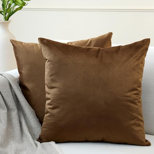 Encasa XO Sammet kuddfodral, inga insatser, paket med 2, brun