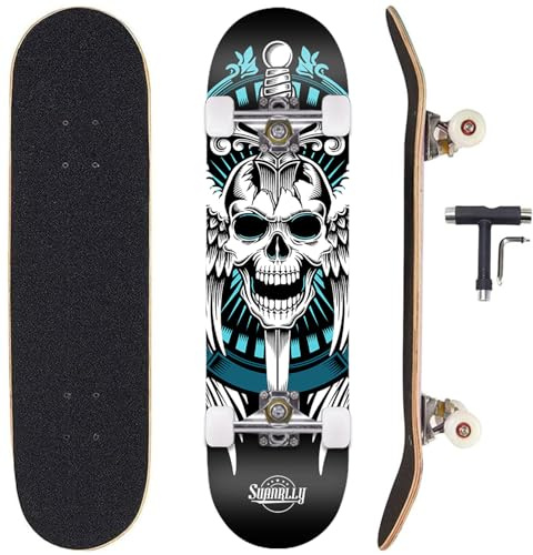 Sumeber, skateboard per evoluzioni da adulti, per principianti, regalo di compleanno, per adolescenti, ragazze, ragazzi e adulti, Teschio King
