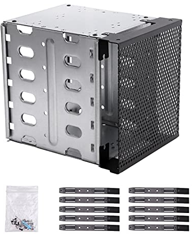 5.25inch To 5X 3.5 Stainless Steel Hard Drive Cage with Fan Space, Hard Drive Cage Adapter Rack Bracket(silver)