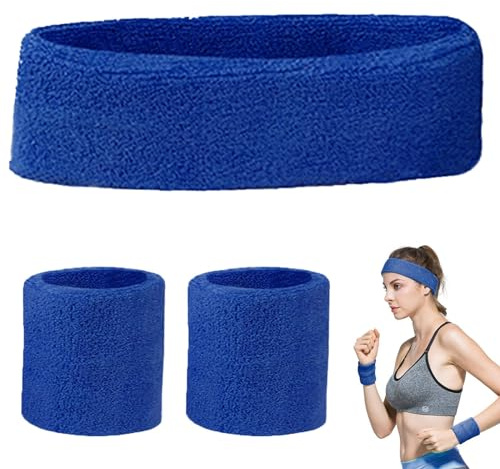 Ensemble Bandeau et Serre-Poignets, 3Pcs Bracelets Poignet et Bandeau de Sport, Bandeaux de Poignet Sports, Bracelets de Sport Absorbants, Bracelet Eponge, Sports Sweatbands Absorbants, Bandeau Sport