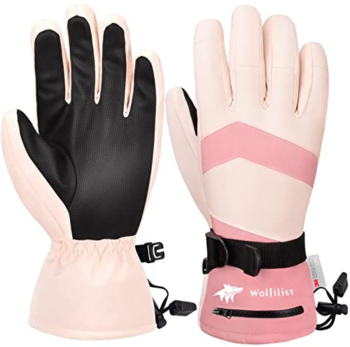 WOLFILIST Ski Gloves for Women,Waterproof Windproof 3M Thinsulate Insulated Snow Gloves,Touchscreen Winter Gloves for Skiing Snowboarding Hiking Outdoor Sports & Work (Pink,X-Large)