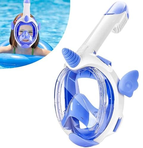 Tyuodna Schnorchelmaske Kinder,Tauchmaske Vollgesichtsmaske für Kinder 4-12 Jahre,180° HD Anti Fog und Anti Leck Taucherbrille mit Schnorchel,CO2-Sichere Snorkeling Mask (Dunkelblau)
