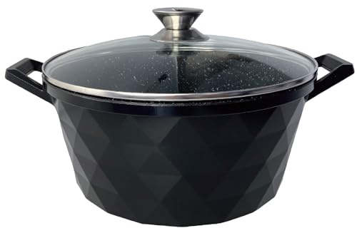 Marmite 10 l - 32 cm - En fonte d'aluminium - Antiadhésive - Pour lait, pâtes, légumes - Avec couvercle en verre - Convient pour tous les types de plaques de cuisson, y compris l'induction