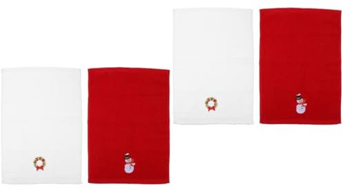 Cabilock 4 StüCk WeihnachtshandtüCher Aus Baumwolle Mit Besticktem Muster 45X32Cm WeihnachtsbadetüCher TüCher FüR KüChe Bad Und Festliche Dekoration