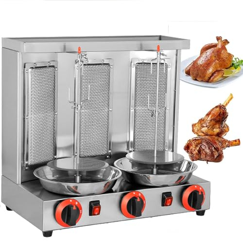 LTSRLL Parrilla De Barbacoa Horno De Asador Vertical Profesional De Gas, Cocina De Kebab De Encimera Máquina para Hornear Asador Giratorio, Electrodomésticos De Acero Inoxidable,Silver-L