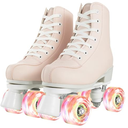 XUDREZ Rollschuhe Damen Mädchen Leuchtende Roll Derby Skates Doppelreihe Rosa Rollschuhe für Jugendliche Erwachsene Anfänger Indoor Outdoor (EU 36-8.85in - UK: Damen 4 / Herren 3)