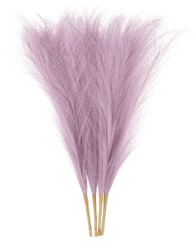 QUARKZMAN 4 Piezas Hierba de Pampas Falsa de 17 con 6 Tallos, Hierba de Pampas Artificial Falsa Seca para Relleno de Jarrón de Suelo, Decoración del Hogar, Color Lila Claro