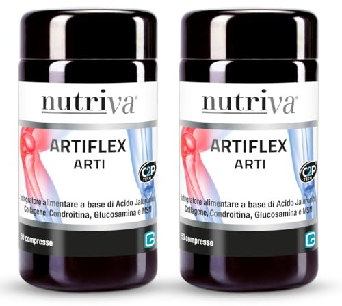 NUTRIVA Artiflex Arti, Integratore Alimentare a Base di Acido Jaluronico, Collagene, Condroitina, Glucosamina, MSM e Prolina, Ideale per la Salute Articolare, 100% Naturale - 50 + 50 Compresse