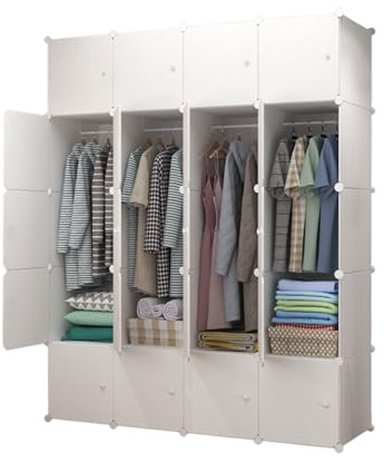 MAGIC SELECT Armadio modulare, Scaffalatura Modulare, Armadio Organizzatore Modulare per Abiti per la Casa, Ripiano Portaoggetti per Camera da Letto, 20 Moduli, 4 Barre, 175x140 cm, Bianco