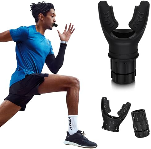 WkrCyncharis Entrenador de respiración con resistencia ajustable, entrenador respiratorio portátil con silicona de alta calidad, dispositivo compacto para ejercicio pulmonar, fácil de limpiar (negro)