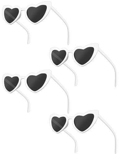 Kiiwah 4 Stück Herz Sonnenbrille Weiß, Brille Hochzeit Herzbrille UV400 Vintage Hippie Y2K Accessoires für Damen Herren Kinder für Beach Pool Retro Party Foto Urlaub