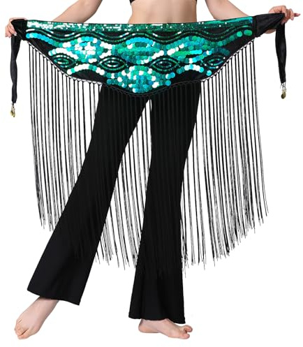 JIAHG Écharpe de Hanche à Paillettes Femmes Ceinture de Danse Orientale Jupe de Danse du Ventre Foulard à Franges Chaîne de Taille Danse Classique Samba Tango Latine
