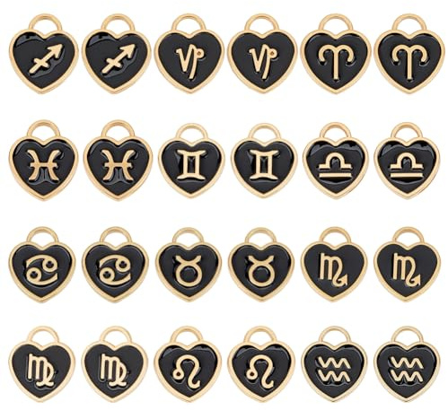 PH PandaHall 96 st hjärta stjärnbilder berlocker, stjärntecken emalj hängen dubbelsidig födelsedag skylt tur berlock astrologi horoskop dinglande hängen för gör-det-själv armband halsband örhänge