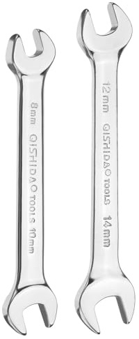 sourcing map 2pcs Double Open End Wrench 8mm x 10mm/12mm x 14mm Metric 15 Degree Offset Angle Small Flat Head Wrench Mirror Polished Open Ended Spanner for Automotive Repair Furniture Assembly