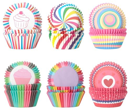 AiQInu Pirottini per Muffin - 300 Pirottini di Carta, Resistenti al Calore, 6 Colori Diversi, Ideali per Muffin e Cupcake, per Cupcake per la Cottura, i Dolci, le Feste, i Compleanni e i Matrimoni