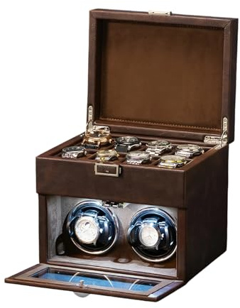 Zertylre Caja giratoria automática para relojes automáticos con iluminación LED y 8 cajas de almacenamiento adicionales, caja giratoria automática con motor supersilencioso, soporte ajustable para