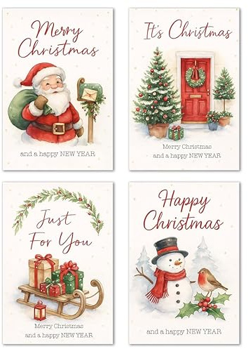 Edition Seidel Juego de 8 (2 x 4) exclusivas tarjetas de Navidad con sobre. Tarjetas dobles/plegables con sobre. Tarjeta postal de Navidad