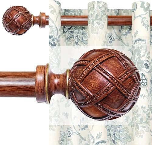 Ycolnaefllr Rosewood Curtain Rod, Double Heavy Duty 91-305cm | Rosewood curtain rod set, 25mm. Sturdy steel, adjustable length. Decorative finials. Perfect living room, bedroom.