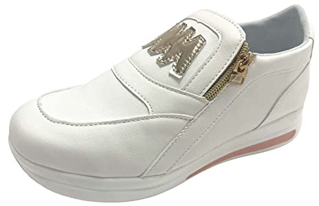 Generico Scarpe Donna Memory Foam Scarpe Running Sportive Casual Comode E Comode con Cerniera Laterale in Tinta Unita da Donna Sneakers da Ginnastica Casual Sneaker Comodo (White,42)