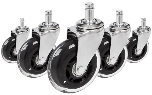 hjh OFFICE 729403 Roulettes de chaise de bureau ROLO SKATE Argent / Transparent 5 x roulettes pour sol dur 11 mm x 75 mm sans frein