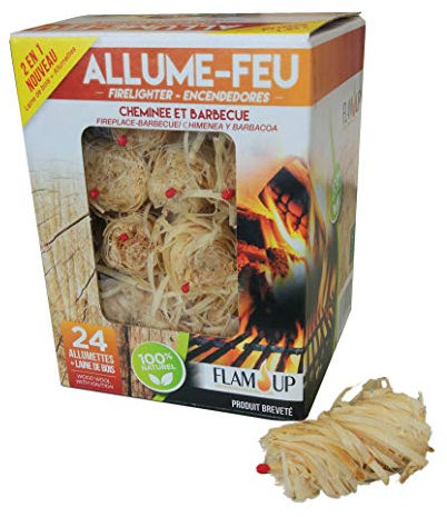 FLAM'UP Allume-Feux Laine de Bois et Allumette x 24