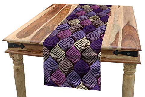 ABAKUHAUS Bunt Tischläufer, Abstrakt Doodle Braid, Esszimmer Küche Rechteckiger Dekorativer Tischläufer, 40 x 180 cm, Lila Beige