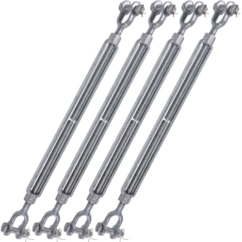US Cargo Control Jaw and Jaw Turnbuckles 1/2 x 6 (4-Pack), 2,200 LBS Working Load Limit, UNC Thread Hot-Dipped Galvanized Turnbuckle Heavy Duty for Wire Rope, In-Line Pulls & Tension Applications