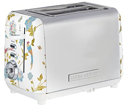 Laura Ashley Elveden White 2 Slice Toaster with Wide Slots & Warming Rack - Easy to Use Multi Functional Bread Toaster 2 Slice with Dual Controls, High Lift Lever, 7 Browning Levels, Defrost & Reheat