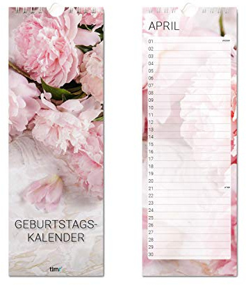 younikat Geburtstagskalender jahresunabhängig mit Spiralbindung - Ewiger Kalender 10,5 x 29,7 cm - Rosen Dauerkalender ohne Jahr - Wandkalender immerwährend für die ganze Familie I tr040