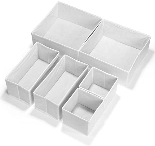 Coptiner 6 Stück Schubladen-Organizer Trennwände Faltbare Kleiderschrank Aufbewahrung Organizer Stoff Kleidung Aufbewahrungsbox Schubladenteiler Aufbewahrungswürfel (weiß)
