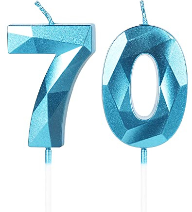 Yiran Sky Blue 70th Birthday Candles, Number 70 Happy Birthday Candles, Blue Cake Topper Decorations for Birthday Party, Wedding Anniversary Celebration Supply for Men Women(Age 70)