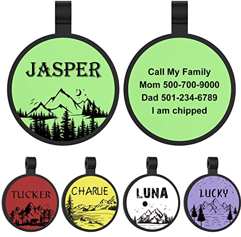 YEHANTI Hundemarke mit Gravur, Leise Silikon Hundemarke Personalisiert mit Name, Telefonnummer und Adresse Graviert für Hunde Katzen, Leicht und wasserdicht, Bergmuster-Designs