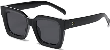 YAMEIZE Occhiali da Sole Spessi e Rettangolari Chunky per - Donne e uomo con Montatura Thick e Retrò Occhiali da Sole con paralume Nero.