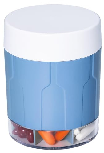 Betife - Organizer per pillole settimanali e giornaliere, con 7 scomparti grandi, organizer per contenere vitamine o farmaci per 7 giorni, include 21 etichette (blu)