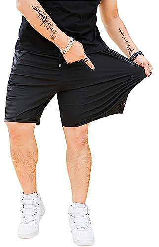 Jamron Herr plus size stretchig passform gym atletisk mesh shorts andas snabbtorkande sport löpning shorts med dragkedja fickor (S-6XL)