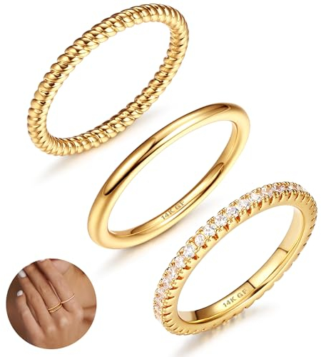 Adramata 14 Karat Gold Gefüllte Stapelbare Daumen- und Fingerringe Set - Einfacher Bandring für Damen und Mädchen - Verlobungsring