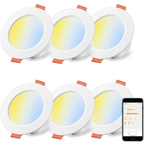iLC Smart LED Einbaustrahler 8W (ersetzt 60W), Kompatibel mit Alexa (Echo-Geräte erforderlich), Lochmaß 68-85mm, Farbe Tempratur: 2700K-6000K, IP44 (6 Stück)
