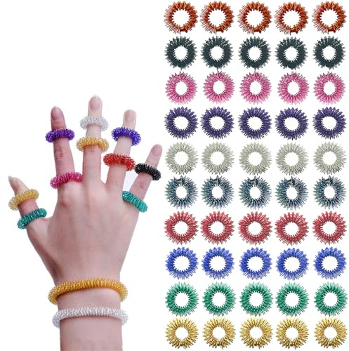 50 pezzi Anelli Per Agopressione, massaggio delle dita Sensoriale Dito Anelli Agopressione Anello Anelli Massaggio Mani per Circolazione Sangue Tra Dita (10 Colori)
