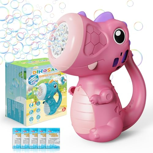 Dinosaur Bubble Machine for Kids Automatic Bubble Maker with Lights,5000+ Bubbles per Minute/Bubble Solution Included Best Summer Outdoor Dinosaur Bubble Toy for Kids Birthday Party Favors
