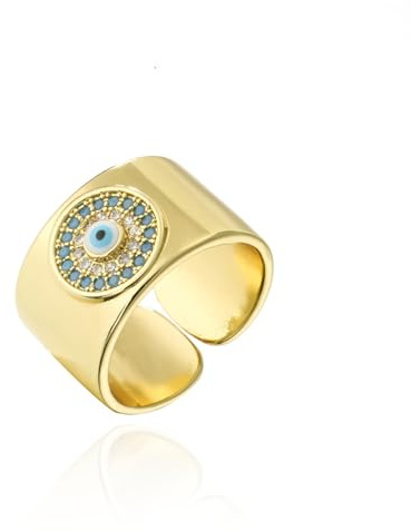 Anello rotondo blu turco con occhio di malocchio aperto per donne ragazze uomini zirconia cubica placcato oro delicato dichiarazione promessa regolabile espandibile impilabile nocche anelli eleganti