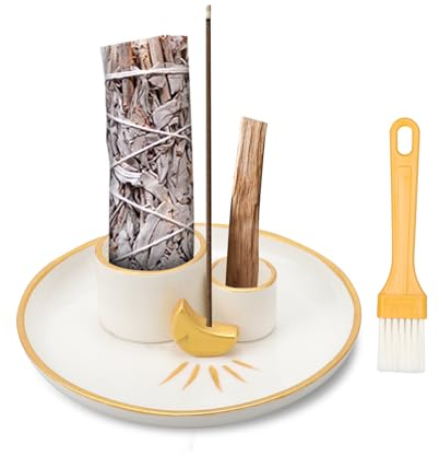 Moon Design Räucherstäbchenhalter Keramik Räucherschale für jedes Räucherwerk, 4 in 1 Räucherstäbchen, Palo Santo Halter, Weißer Salbei, Räucherkegel, Kerzen, Räucherschale für für Yoga, Meditation