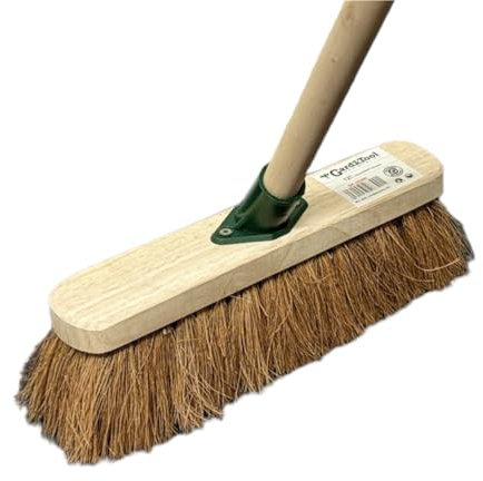 12 inch Natural Soft Coco Sweeping Broom with Wooden Handle Soft Bristle Sweeping Brush Ideal for Indoors and Outdoors Durable Home, Garage, Patio, Yard & Garden Broom