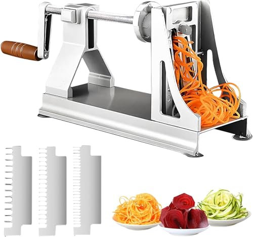 Spiralizzatore di Verdure, Affettatrice a Spirale per Verdure con 3 Blade Lame e 4 Piedini a Ventosa Antiscivolo, Taglia Verdure Manuale per Spaghetti di Verdure, Zucchine, Carota, Patate