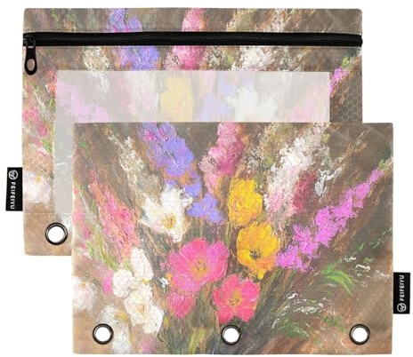 Rose Snapdragon Gladiolus Brown Binder Pocket Folders Soft Pencil Case for Rings Binder Organizer with Zipper for Office Office Document Organizer