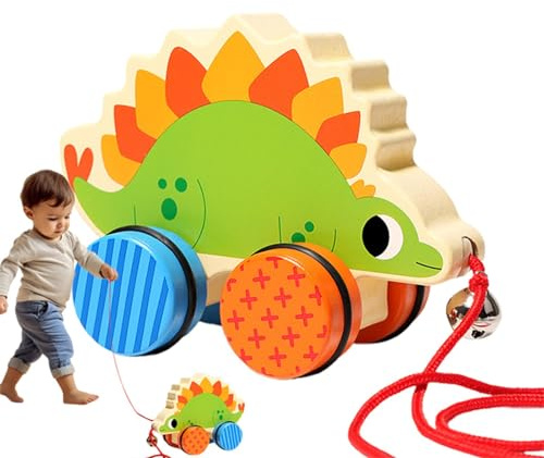 Juguete de coche de empuje de animales,Coche de empuje de animales - Coche de empuje manual de dragón de madera,Juguetes para bebés, juguetes para vehículos de empuje, cumpleaños con cuerda para tirar
